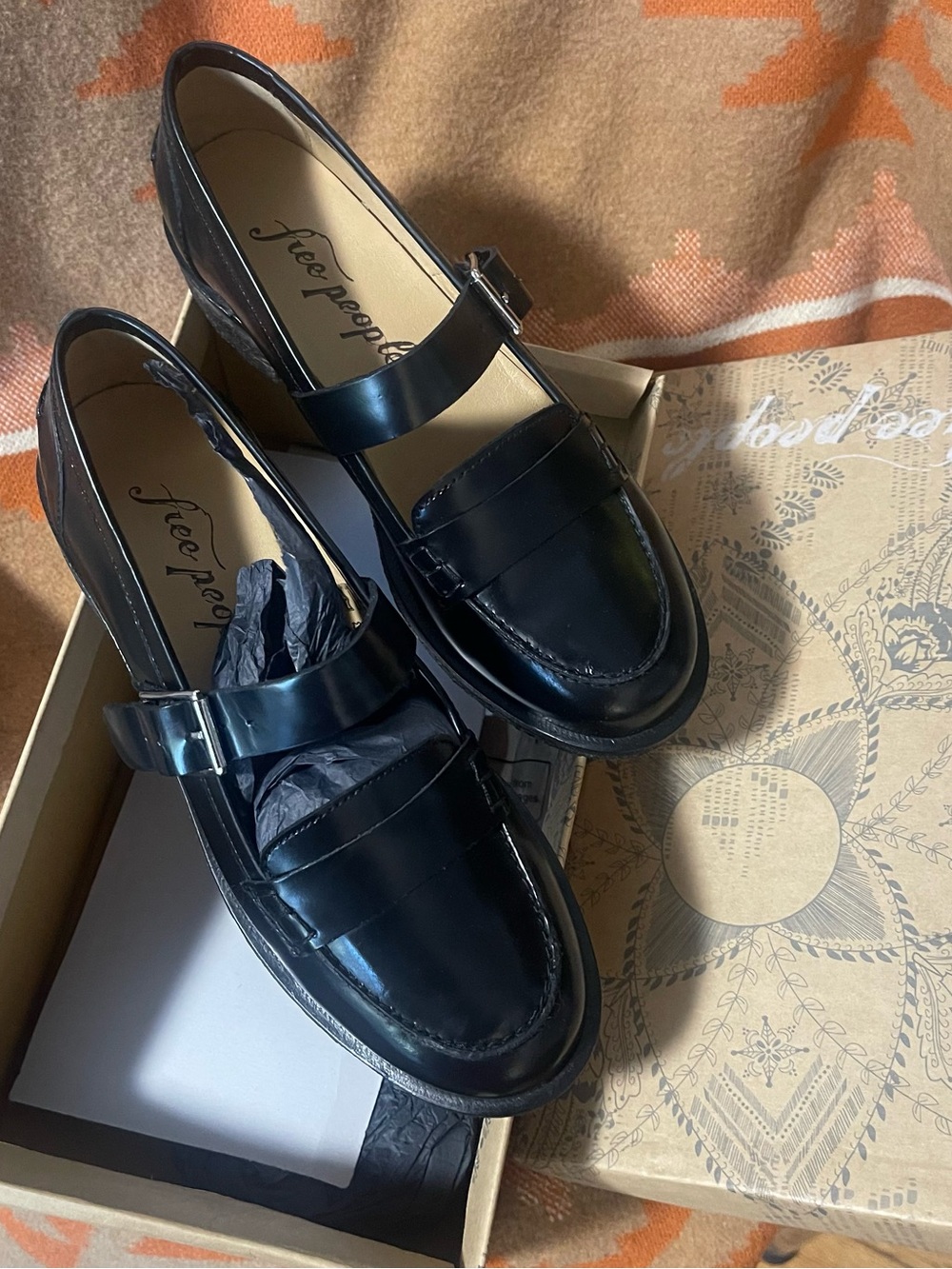 Free People Black Patent Leather Mary Jane Loafers